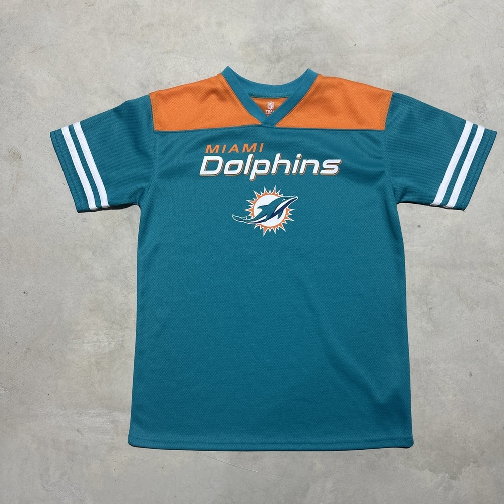 Miami Dolphins Jersey Shirt Ringer Youth SZ L Team Apparel Aqua NFL